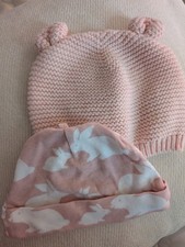 Baby Gap Pink Knit Bear Beanie And Pink Bunny Hat 0-3 Months