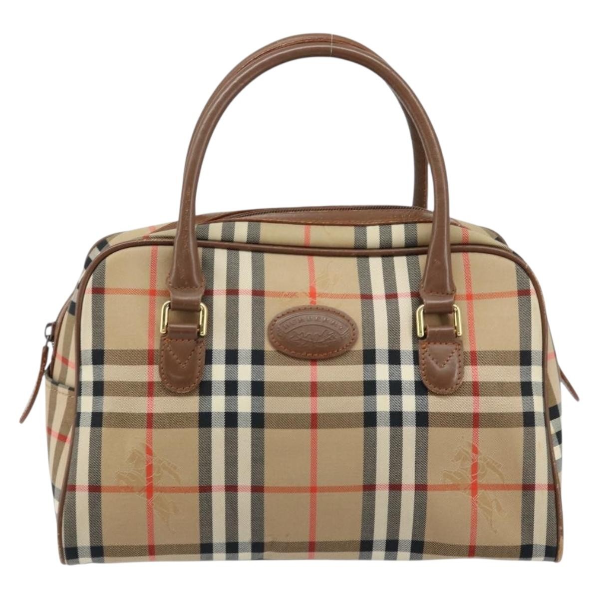 BURBERRY 筒型 Mini Boston Bag Nova Check BURBERRY Nova Check Boston Bag Canvas Leather Beige Gold Auth