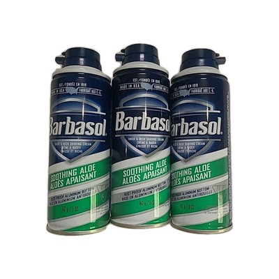 3 Cans Barbasol Shaving Cream Soothing Aloe Thick & Rich 5 oz ea 