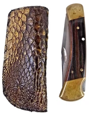 Buck 110 Leather Knife Sheath Alligator foot Skin Handmade Case 6265 brown Gator