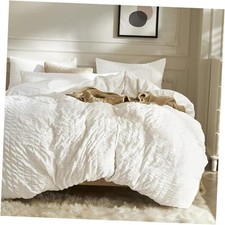 Duvet Cover Queen Size, 3pcs Washed Microfiber Bedding Queen 90" 90" White