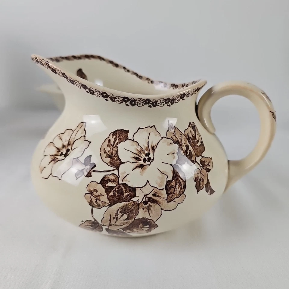 Broc Et Cuvette De Toilette Terre De Fer Sepia 1900s - Photo 3/4