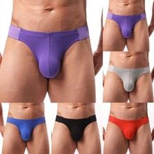 Breathable Bikini Briefs Men Low Waist Solid Color Underwear with Bulge Pouch