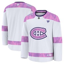 Montreal Canadiens Fanatics 2024 Hockey Fights Cancer Practice Jersey White Pink
