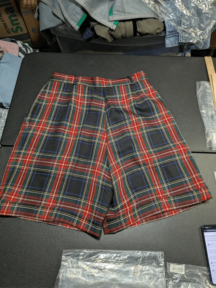 Pantalones Cortos Rafaella Vintage Años 90 Lana Cintura Alta Cuadros Plisados Tiro Alto Mamá Para Mujer Foto 2 de 4