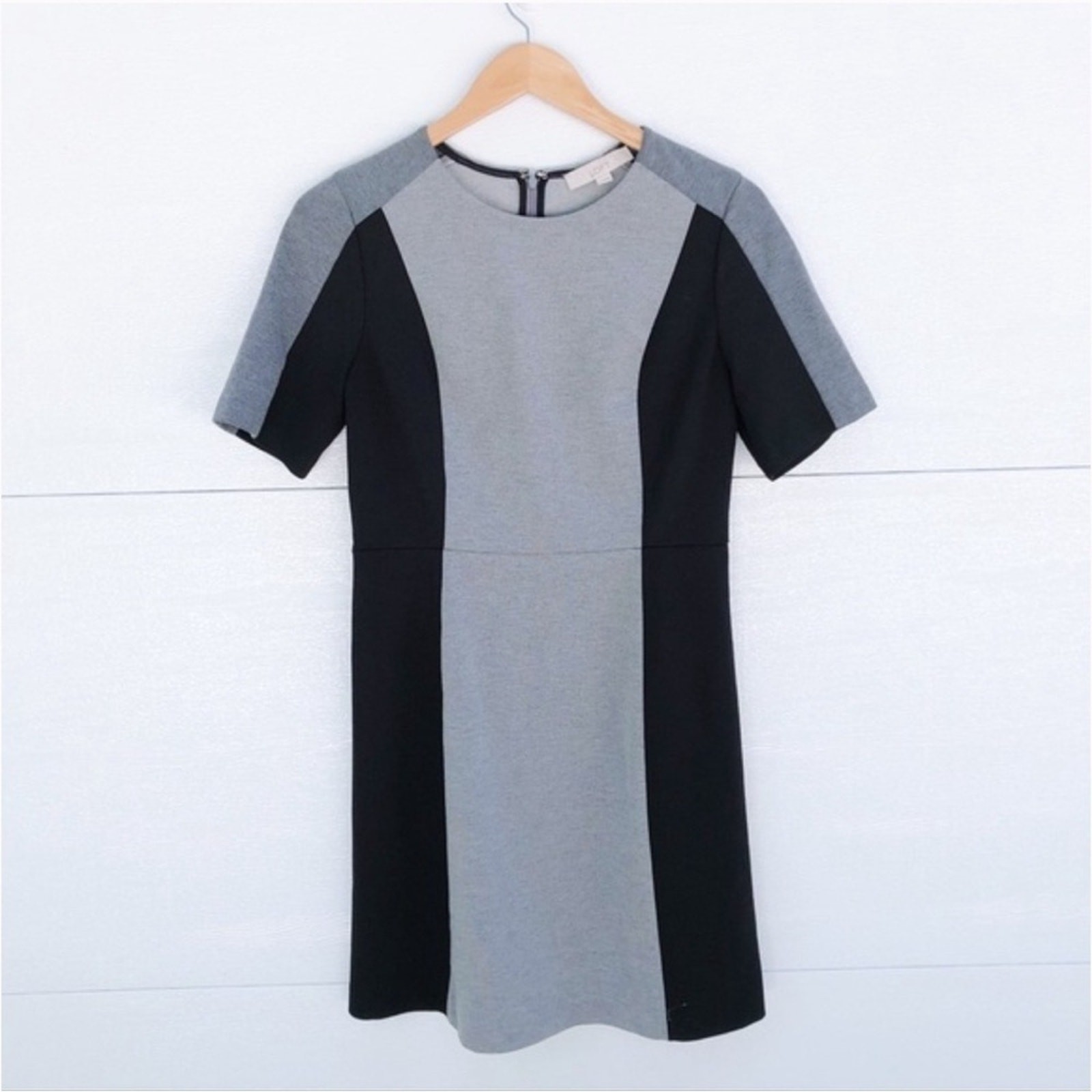 Loft Color Block Black Grey Slight Fit & Flare 3/4 Sleeve Dress Plus Size 14