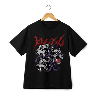 Trendy Gothic Cerberus Graphic Tee|Unisex Rock&Casual Hang Heavy Metal Shirt