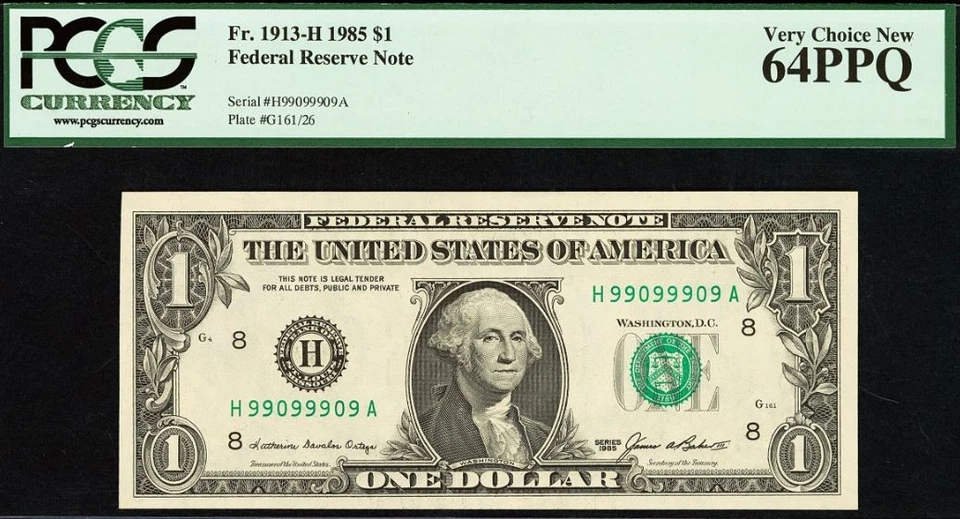 1985 $1 FRN PCG 64PPQ - Fancy Repeater Serial Number 99099909 - Image 2 of 3