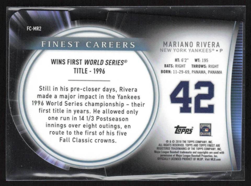 2019 Finest #FC-MR2 Mariano Rivera Finest Careers New York Yankees - Image 2 of 2