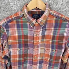 Polo Ralph Lauren Military Flannel Shirt Men's XL Plaid Shoulder Straps