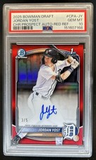 2025 Bowman Draft Jordan Yost Chrome Auto Red Refractor 1st #/5 Tigers PSA 10