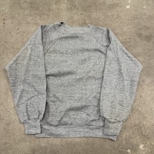 VINTAGE 80s TRI BLEND RAYON RAGLAN CREWNECK SWEATSHIRT BLANK GREY MEDIUM USA