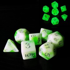 Bescon Glowing Polyhedral RPG Dice Set, Luminous Jade, 7-Pc DND Game Dice