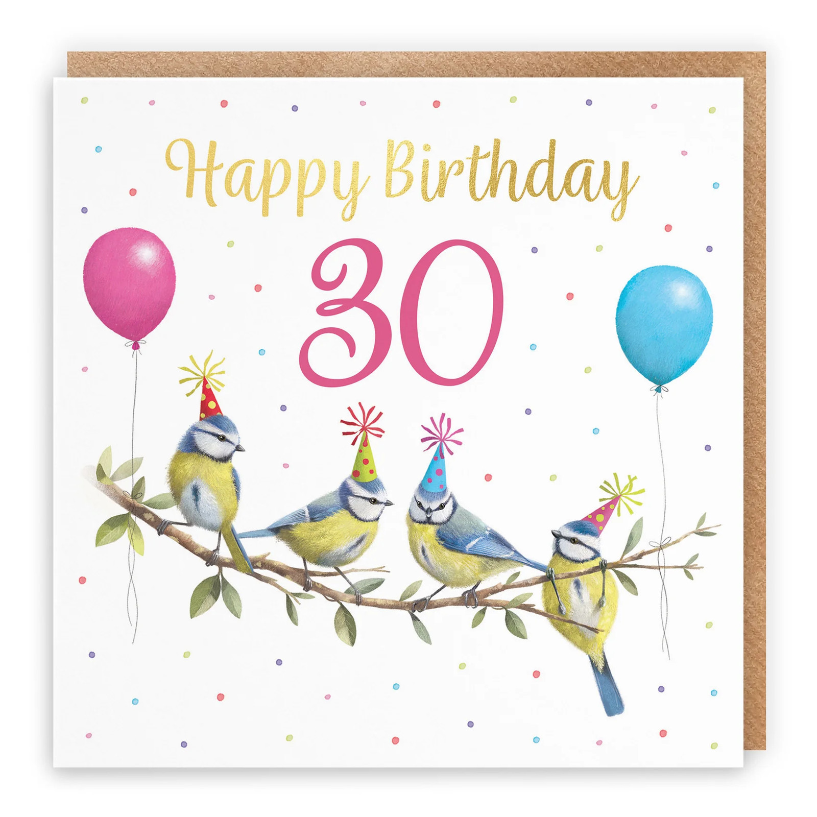 30th Blue Tits Birthday Card Gold Foil Milo's Gallery