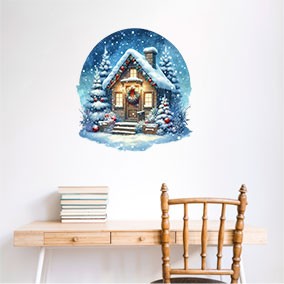 Akwarela Świąteczny dom Ściana Sztuka Sypialnia Laptop Naklejka winylowa Naklejka 6 rozmiarów - Zdjęcie 4 z 7