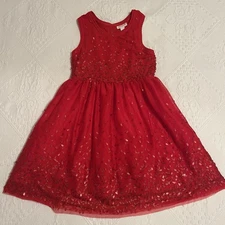Cat & Jack Sequin Lace Tulle Dress, Red, Christmas Dress Size 7/8 Girls