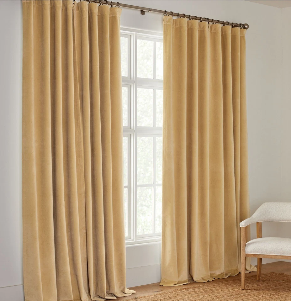 Pottery Barn VELVET TWILL GOLD 50x84" S/2 Curtains BLACKOUT 3 In 1 Pole Top NEW - Image 3 of 4