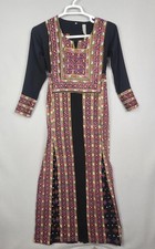 Palestinian Thobe Embroidered Dress Womens Small Long Sleeve Maxi Gown 139