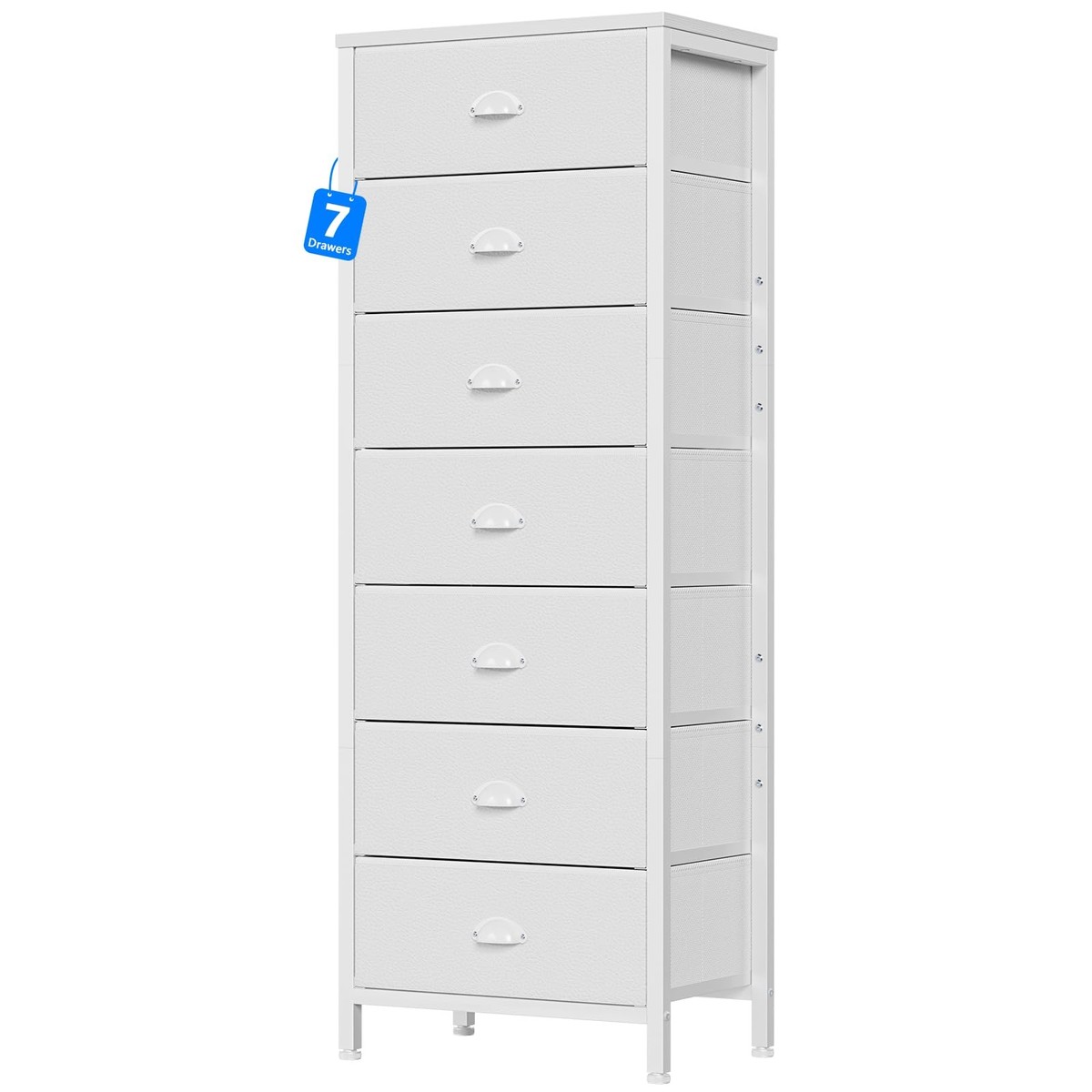 White Tall Dresser for Bedroom with 7 Drawers, Vertical Chest of Drawer in Cl... White Tall Dresser for Bedroom with 7 Drawers, Vertical Chest of Drawer in Cl...