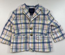 Janie and Jack Dashing Pink Blue Preppy Plaid Linen Blazer Sz 6-12 Months
