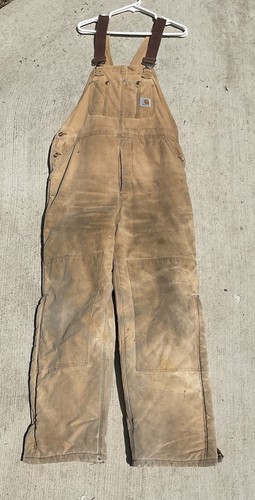 Carhartt Dungarees Adult 36x30 Tan Overalls Quilted Duck Bib Double Knee Mens - Picture 4 of 10