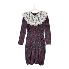 Vtg Gunne Sax Jessica McClintock Dress S/5 Floral Lace Bib Prairie Victorian