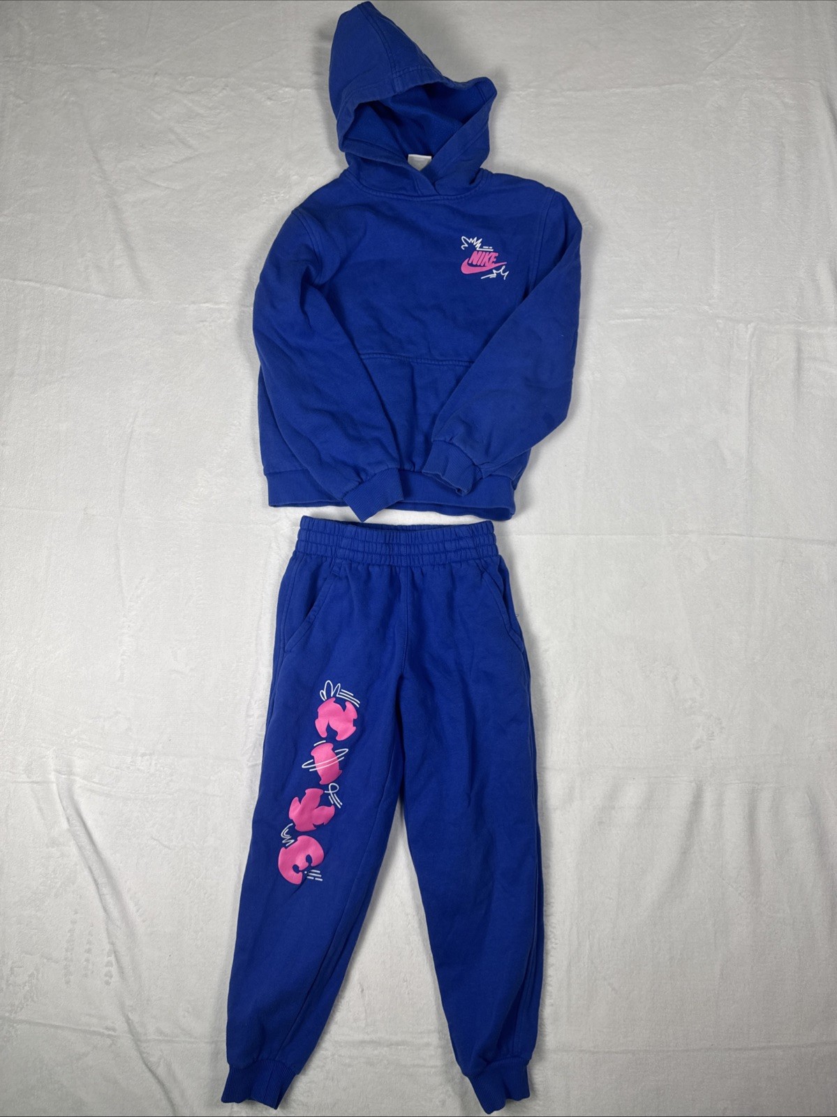 Nike Kids Joggers & Sweatshirt Set Blue w/ Pink Logo, Pre-Owned
