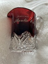 PRZECENIONY Antyczny krem Rubin Czerwony wycięty na przezroczyste szkło Pamiątka z Atl City Star