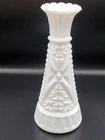Bud Vase Vintage Milk Glass Star Pattern 6" Tall Tapered Scalloped Rim
