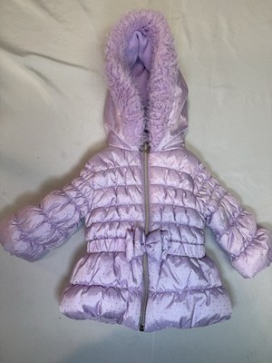 Pistachio Baby Girl Lavender Puffer Winter Coat Faux Fur Hood Size 9M
