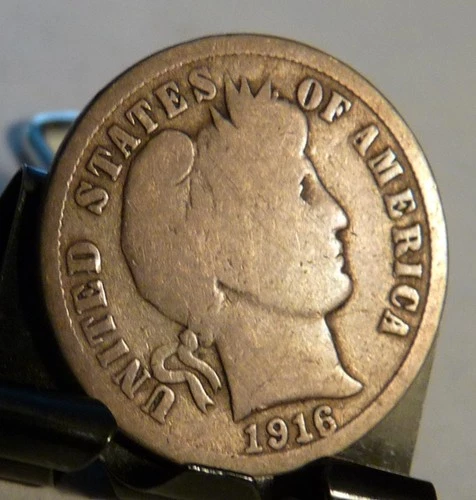 * 1916-P Barber Dime 90% Silver, 100+ years Old As Shown  #12
