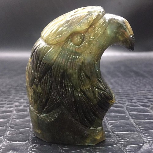 Natural Rainbow Labradorite Crystal Quartz Carved Eagle Head Healing Decor Reiki - Picture 12 of 21
