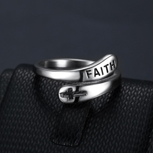 Faith Cross Silver Women’s Stainless Steel Band Open Resizable-Christian08 - Picture 5 of 14