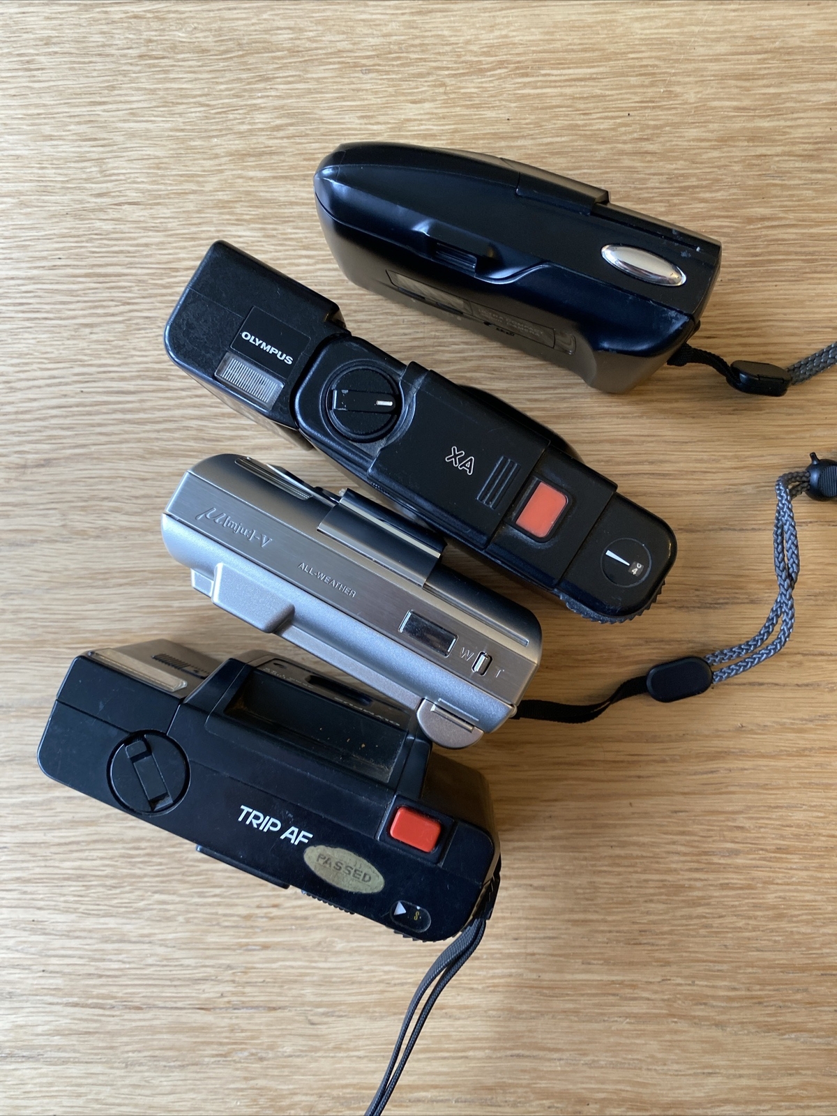 4 X Olympus 35mm Point And Shoot Cameras Mju II / Mju V / Trip AF / XA