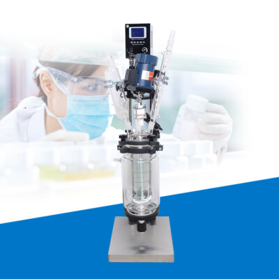 3L Digital Jacketed Glass Reactor 2 Layers Lab Chemical Reaction Vessel 680r/min