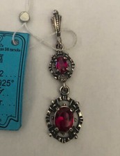 925er Silber Kettenanhänger Rubine Steine Filigran Russland Schmuck Geschenk Neu