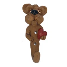 1982 Curious Critters Bear Foggie Wall Hook Hand Made Accessories USA Vintage