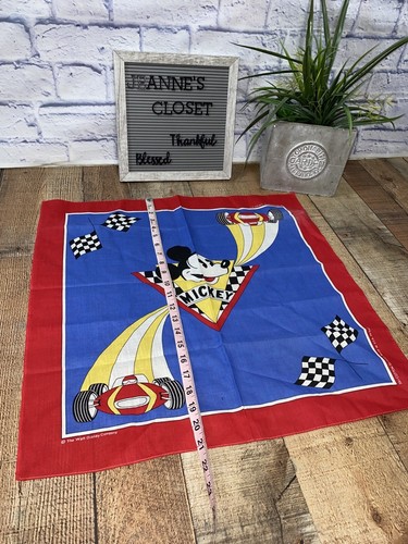 Vintage Walt Disney Mickey Mouse Race Car Bandana Scarf JA Woronowicz NJ NOS Red - Picture 7 of 8