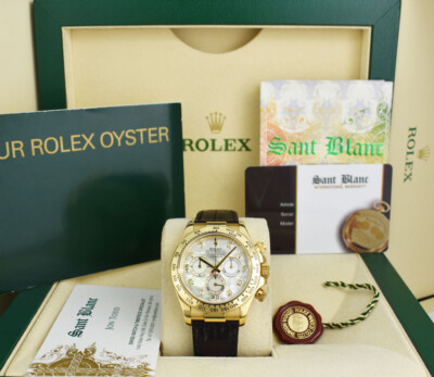 ROLEX 40mm 18kt Gold DAYTONA Leather Strap MOP Diamond Dial