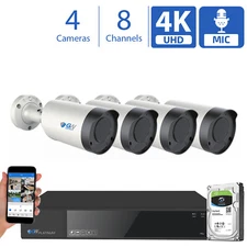 8 Channel NVR (4) 4K Microphone Varifocal AI IP Bullet Security Camera System
