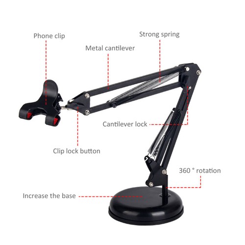 Adjustable Suspension Boom Arm Stand for Mobilephone Microphone (Black) - Zdjęcie 5 z 7