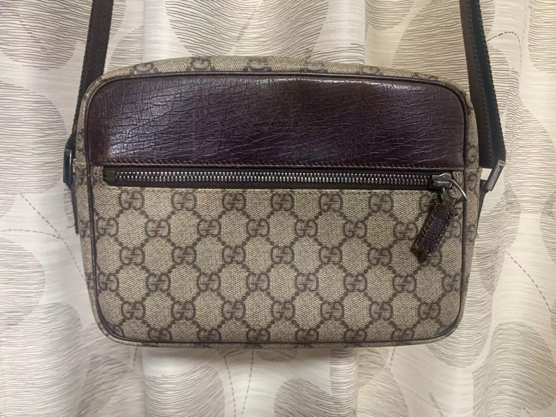 Sac bandoulière authentique GUCCI GG Supreme PVC cuir beige marron sac bandoulière