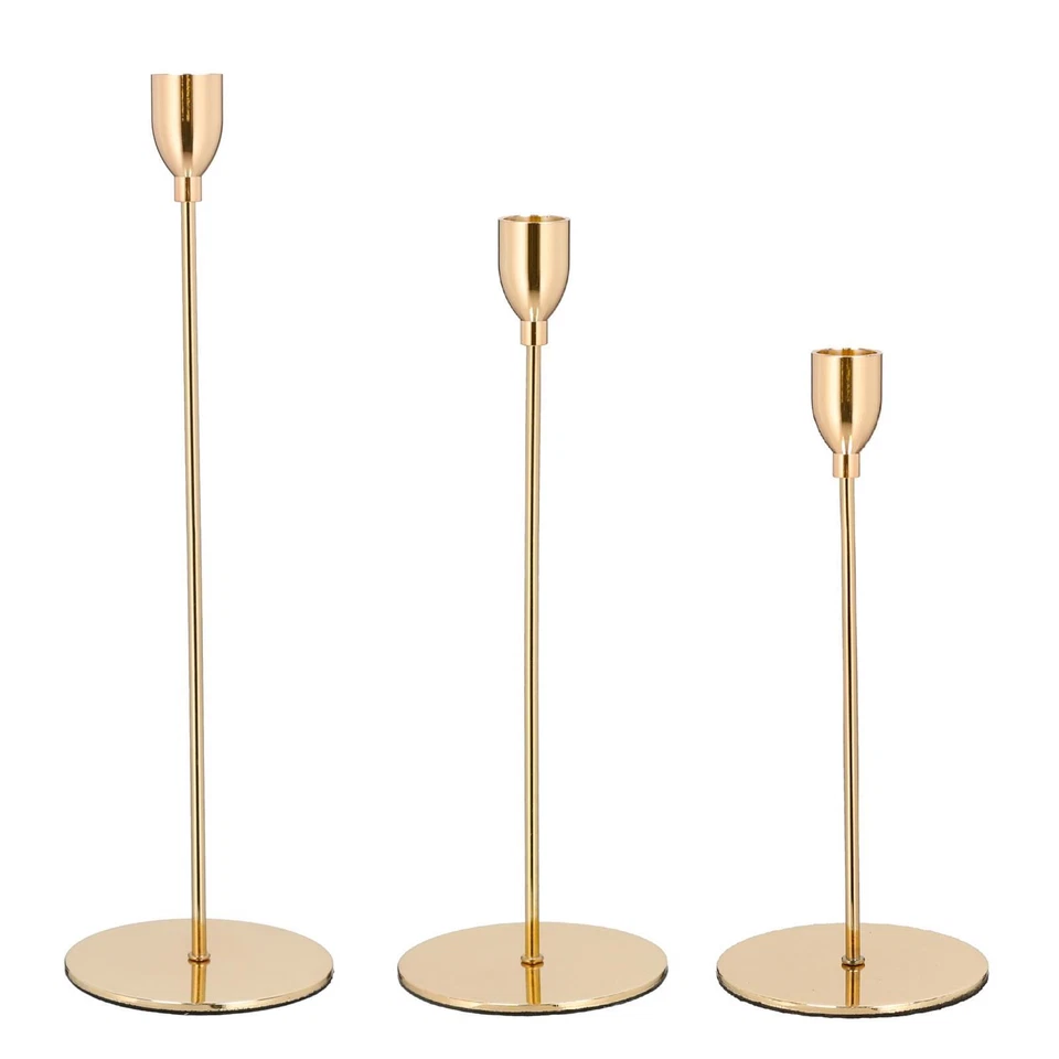 Kerzenhalter Set Gold für Stabkerzen 3 Kerzenständer 33 cm | 28 cm | 23 cm hoch