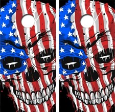 American Flag Skull Cornhole Board Wrap LAMINATED Decal Vinyl Sticker 4386