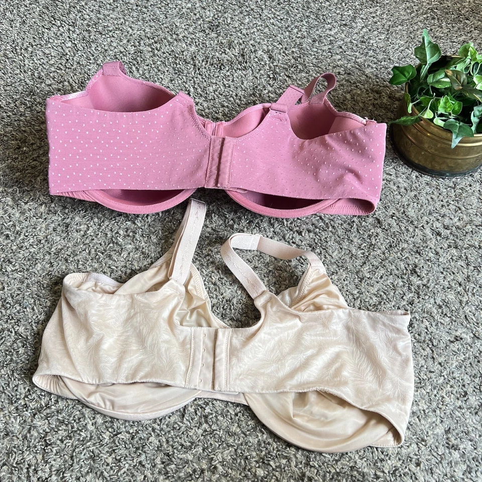 Juego de sujetadores Wacoal lote de 2 talla US 42DDD 855307 853303 rosa beige con aros usado en excelente estado Foto 3 de 4