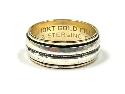 MEN'S ESPO STERLING SILVER 10K GOLD FILLED RING WEDDING BAND SZ