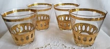 Vtg Set 4 Culver ANTIGUA Flared Old-Fashioned Low Ball Glass Barware 22k Gold
