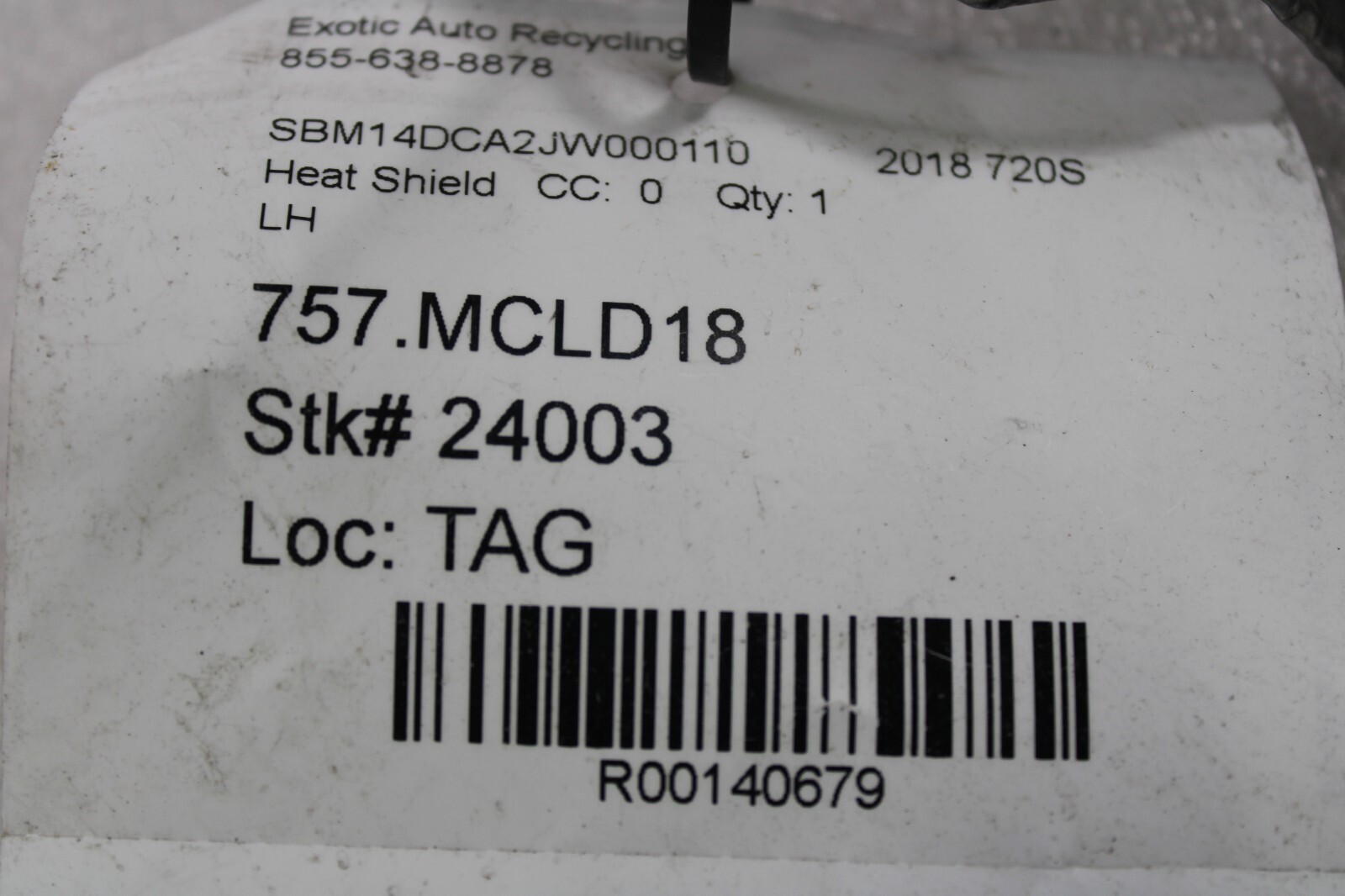 McLaren 720S, LH, Left, Exhaust Heat Shield, Dmg, Used