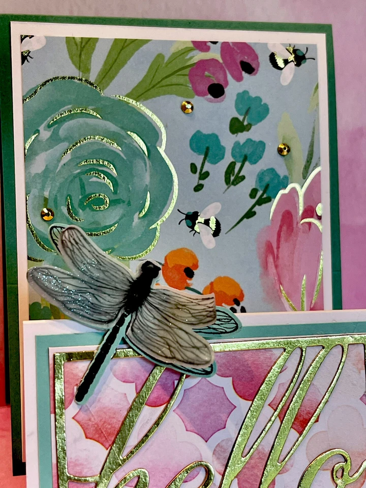 4 Hello Stampin Up Libélula Doble Caballete Lámina Dorada Floral Kit de Tarjetas de Felicitación Hágalo Usted Mismo Foto 2 de 4