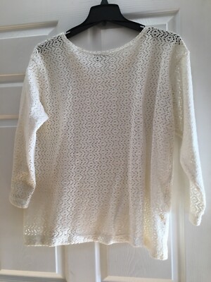Women's Lace Top Blouse White  Size L Sostanza long sleeve round neck see tru